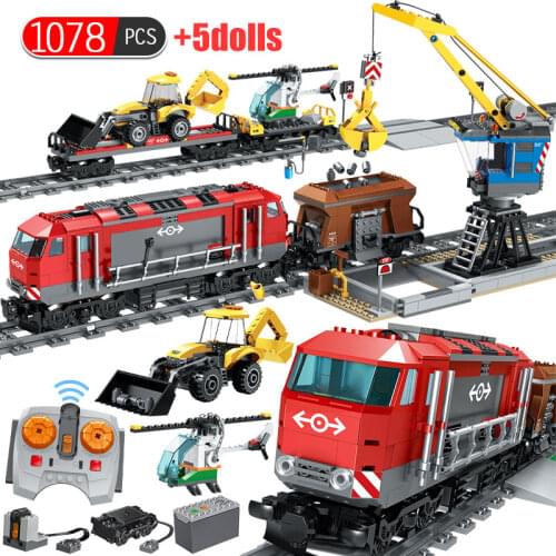 1078PCS RC Technical Railway Train Building Blocks City Track High Speed Rail Station Kids Bricks Christmas Toys For Children