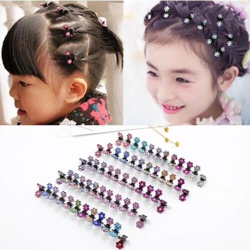 12 Pcs/set Small Cute Crystal Flower Hair Claws Hair Clips Kids Girls Hairstyle Hair Oranment Fashion Hair Accessories
