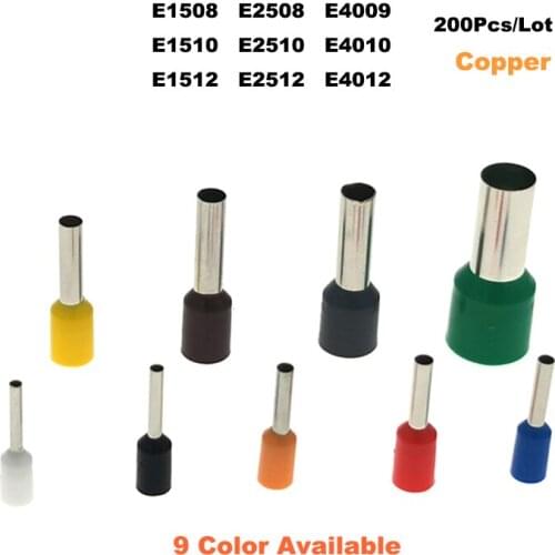 200Pcs Copper Tube Insulated Cord End Crimp Terminals Electrical Wire Connector E1508~E4012 Cable Ferrules 16-12AWG 1.5-4.0mm2