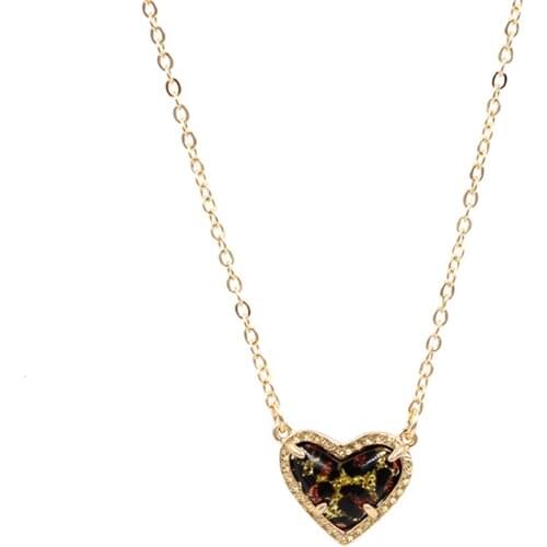 2020 Simulated Druzy Love Heart Stone Inlay Mini Heart Pendant Necklace Glitter Resinous Natural Stone Cooper Heart Necklace