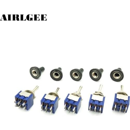 5 Pcs AC 125V 6A ON/OFF/ON 3Positon 6 Pins DPDT Toggle Switch with Waterproof Cover Cap