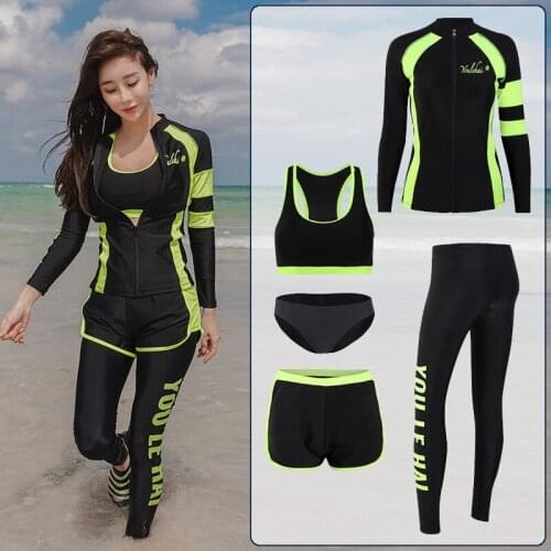 Womens 5pcs UPF 50 Rash Guard Long Sleeve, Water Beach Surf Swim Shirts Leggings, UV/Sun Protection Swimwear Yoga Run Tracksuit