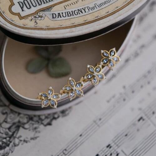 925 Sterling Silver Plated 14K Gold Blue Shiny Zircon Flower Korean Fashion Elegant Wedding Earrings Jewelry for Women Gift New