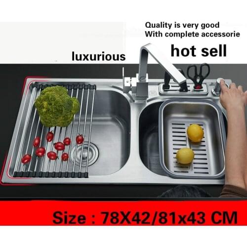 Free shipping Household luxurious vogue kitchen double groove sink wash the dishes 304 stainless steel hot sell 78x42/81x43 CM
