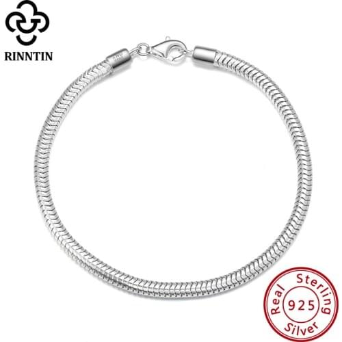 Rinntin Italian 3mm Snake Chain Bracelet for Women Men Teen Girl Fashion 925 Silver Hand Bracelet Accessories Jewelry SB100