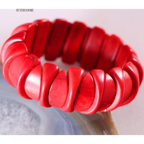 BUYERSHOME Hot Hand Jewelry Natural Stone Rose Red Howlite Stretch Bracelet 8" 1Pcs H622