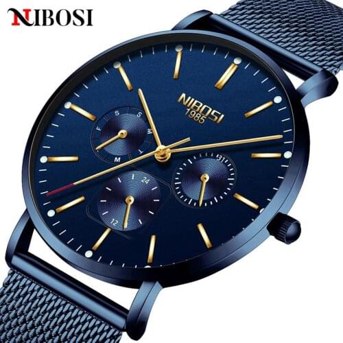 NIBOSI Sport Ultra-Thin Men Watches Round Simple Casual Waterproof Chronograph Mens Quartz Wristwatch Clock Relogio Masculino
