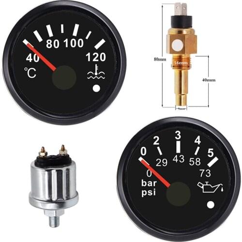 Water Temp Gauge Sensor Oil pressure Meter With Alarm For Car Truck Marine Boat Water Temperature 12V 24V Automobile Accessories