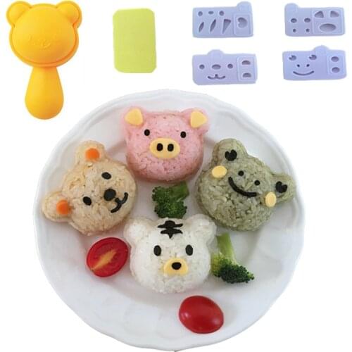 Animal Sushi Maker DIY Cartoon Form for Onigiri Press Mold Kitchen Rice Ball Mould with Nori-Cutter Party Bento Accessories