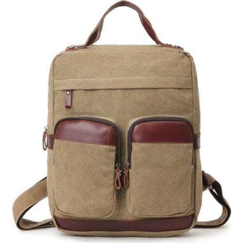 VZVA College Style Canvas Backpack, European And American Retro First Layer Cowhide, Male And Female Same Ttyle Large-capacity