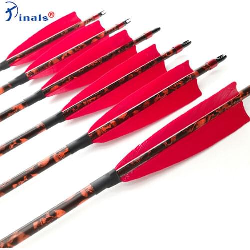 Carbon Arrow 32 Inch Spine 500 600 ID6.2mm Red Skull Camo Shaft Turkey Feathers for Compound/Recurve Bow Archery Hunting 6/12pcs