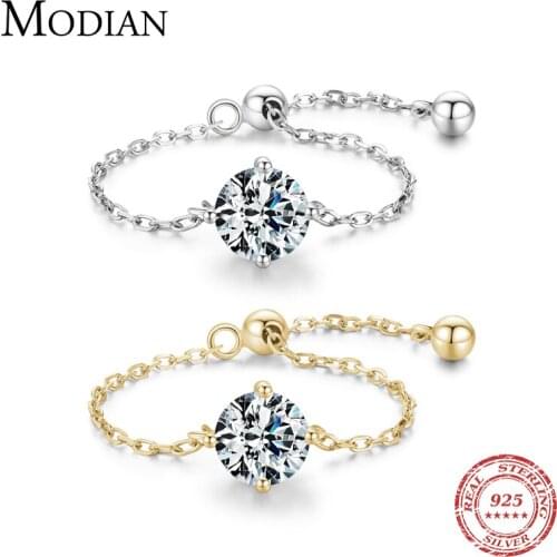 Modian Adjustable Chain Link Female Rings Real 925 Sterling Silver Ten Hearts Sparkling CZ Finger Ring For Women Wedding Jewelry