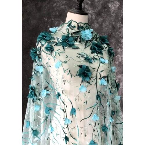 1 Yard Luxury 3D Chiffon Flower Appliques Overlay fabric tulle lace Colorful Bridal dress fabric For Party Bridal Gown Wedding