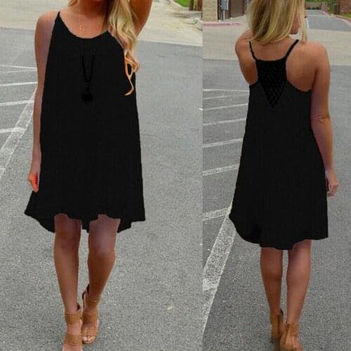 Summer Dress Women Hollow Out Sexy Back Dresses Spaghetti Strap Sleeveless Party Dress Vestidos Chiffon Loose Dresses Sukienka