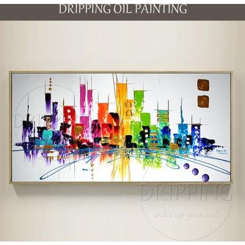 Fashion Design Colorful Abstract Modern City Oil Painting for Wall Decor Hand-painted Rich Colors Abstract Building Oil Painting