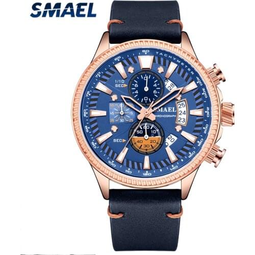 SMAEL Military Watch Chronograph Top Luxury Brand Men Leather Sport Quartz Wristwatch Man Automatic Date Clock Relogio Masculino