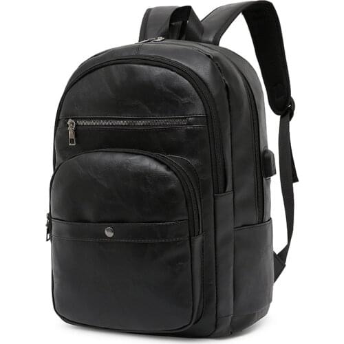 Retro Pu Leather Men Backpack Usb Waterproof Back Pack Male Large Capacity