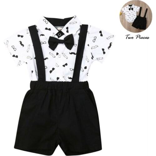 0-24M Baby Boy Wedding Christening Formal Party Bow Tie Suit Gentlemen Baby Boy Newborn Bowtie Romper Strap Pants Shorts Outfit