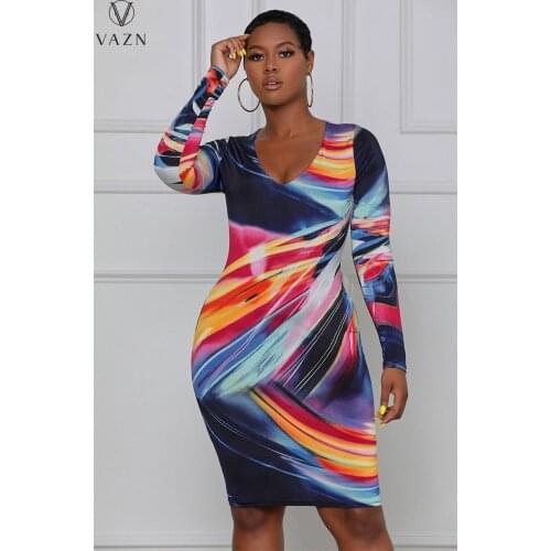VAZN 2021 Europe and the United States Womens Autumn and Winter New Womens Sexy Pure Color Stick Ribbon Dress Skirt