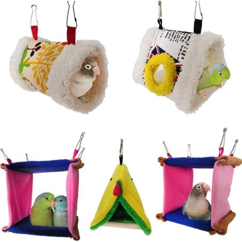 New Pet Parrot Hammock Soft Plush Bird Hanging Bed House Parakeet Budgie Cage Warm Nest Bunk Bed Nests Hanging Cave Pet Supplies