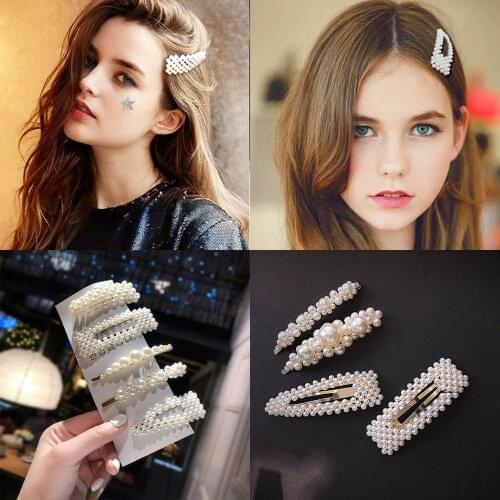 New Fashion Pearl Hair Clips for Women Girls Elegant Korean Design Snap Barrette Stick Hairpin Set Hair Styling Accessories
