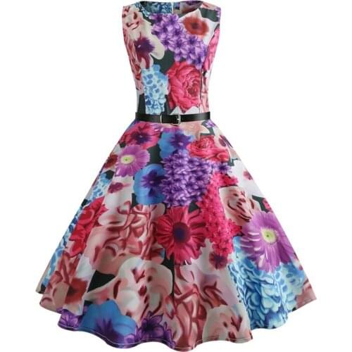 New summer Floral Print Women Summer Dress Hepburn 50s 60s Retro Swing Vintage Dress A-Line Party Dresses With Belt sexy dress