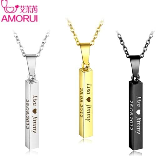Square Bar Name Letter Custom Necklace Stainless Steel 3 Colors Personalized Date Necklaces for Women Men Jewelry Gift