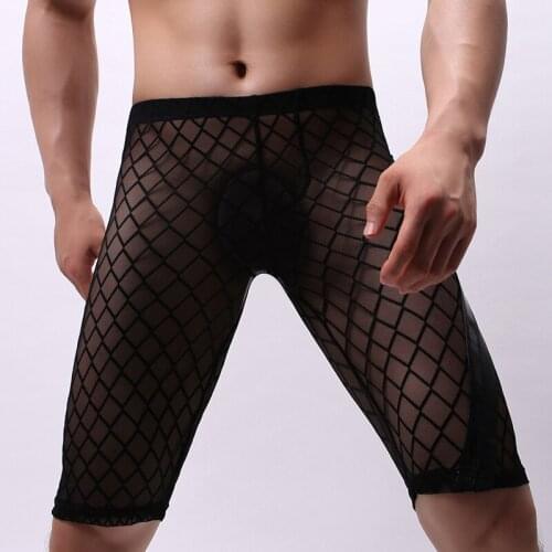 Mens Sexy Sleepwear Mesh Hollow Mens Home Pajamas Shorts Sexy Sleep Bottom Mens Sheer Pajamas Shorts
