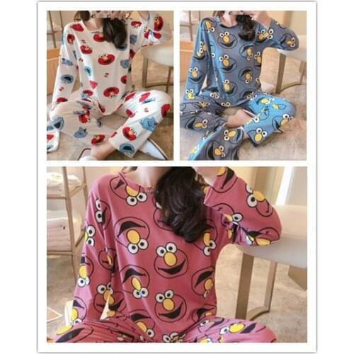 Sesame Street 3Style Anime Pajamas Sets Long Sleeve Sleepwear Suit Cartoon Home Women Nightclothes Nightwear Warm Winter Gifts
