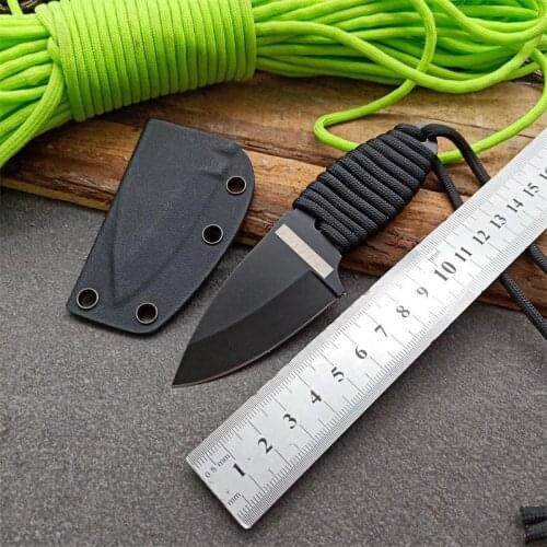 Fixed Blade Tactical Necklace Knife Free shipping Handmade Hunting Knife steel handle Camping Survival Knife