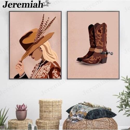 Canvas Poster Vintage Retro Girl Boots Painting Picture Print Wall Art Nordic Living Room Home Decoration Accessories