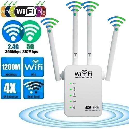 WiFi Range Extender 1200Mbps Dual Band 2.4/5GHz Wi-Fi Internet Signal Booster Wireless Repeater for Router Easy Setup WPS