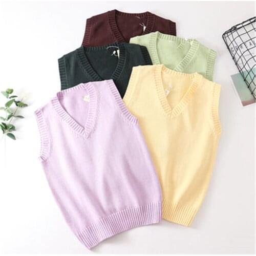 Korean Fashion 2020 Japan School Girl Uniform Vest Sweater Navy Daily Streetwear Fashion Vintage Womens New Tops PZ3071