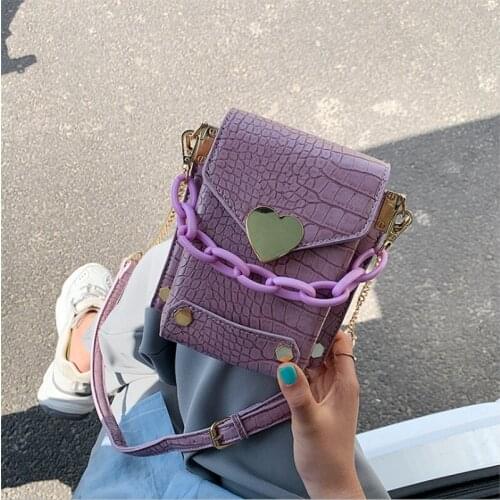 2021 New Tide Popular PU Crocodile Print Women Heart Sharp Small Single Shoulder Chain Strap Crossbdoy Bag