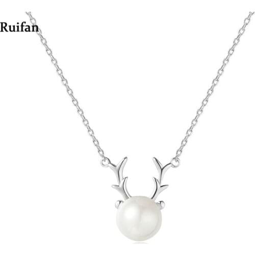 Elegant Elk Shape Natural Freshwater Pearl 100% 925 Sterling Silver Pendant Necklaces for Women Female Fine Jewelry Gifts YNC009
