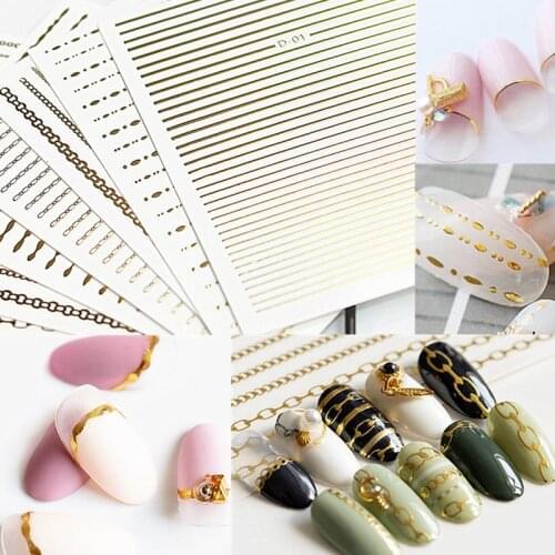 1 Sheet Gold/Rose Gold/Silver striping Curve design 3d nail sticker diy nail art decorations stickers Self-Adhesive Tape Decal