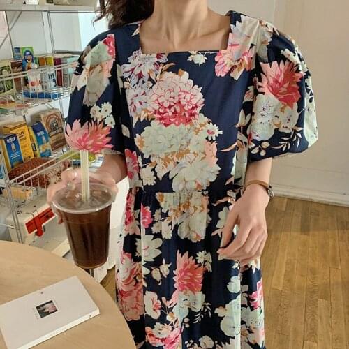 2021 Plus Size Floral Print Summer Dress Evening Long Vintage Dresses Oversize Short Sleeve Beach Women Dress Robe Vestido Prom