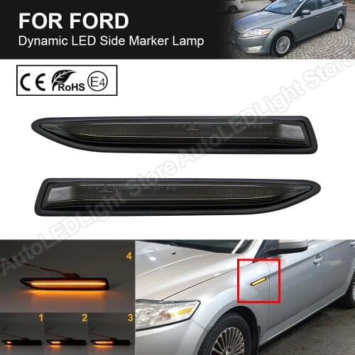 2X For Ford Mondeo Mk4 Hatchback Saloon Estate(BA7)2007 2008 2010-2015 Smoke lens Dynamic LED Side Marker Light Turn Signal Lamp