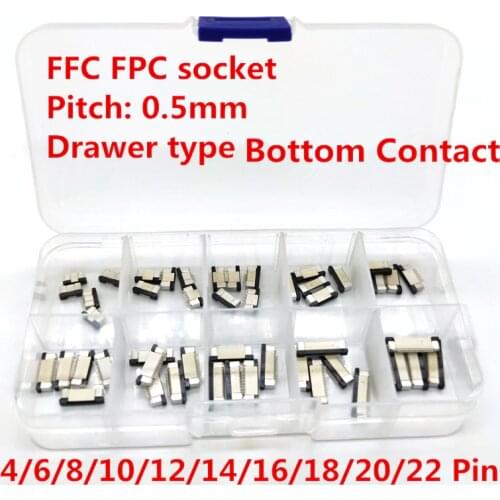 50pcs FFC FPC connector 0.5mm 4/6/8/10/12/14/16/18/20/22 Pin Drawer Type Bottom Contact Flat Cable Connector Socket Sets
