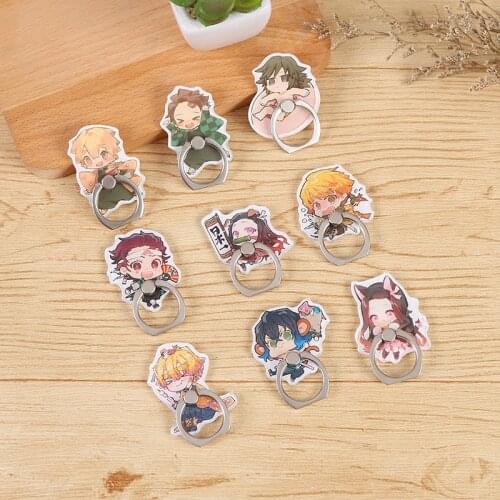 Anime Demon Slayer Kimetsu no Yaiba Phone Holder Cute Cartoon Acrylic Mobile Phone Finger Ring Holder Mobile Phone Stand