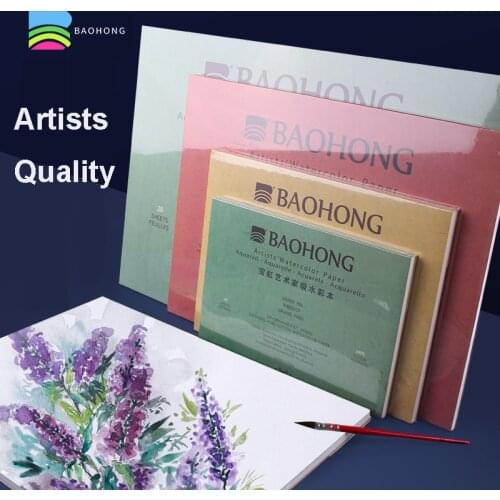BAOHONG Artists Watercolor Paper Textured Pad for Paint, Pencil, Ink, Charcoal, Pastel, and Acrylic 20 Sheets 300gsm White