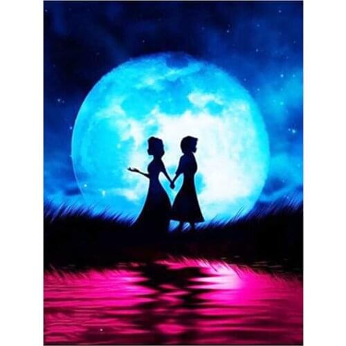 DIY 5D Diamond Painting (Set by Number), Crystal Moon Sister Rhinestone Embroidery Cross-Stitch Crafts, Home Decoration FH1180