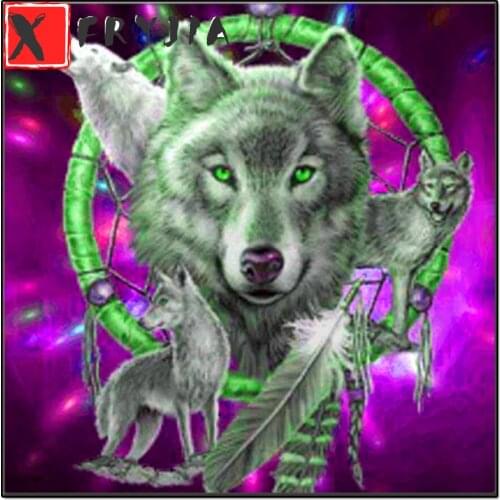 Animal Wolf Moge Diamond Painting Full square Round Indian Style DIY Feather Sticking Drill Cross Embroidery Diamond embroidery