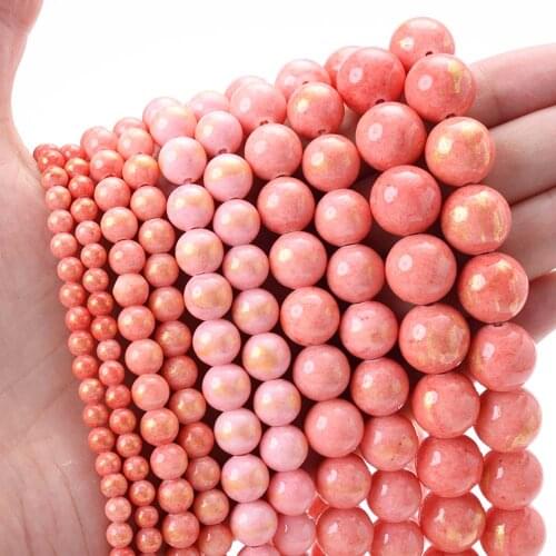 Natural Stone Bead Round Light Orange Golden Jades Beads for Jewelry Making DIY Bracelet Necklace Accessories 4/6/8/10/12mm