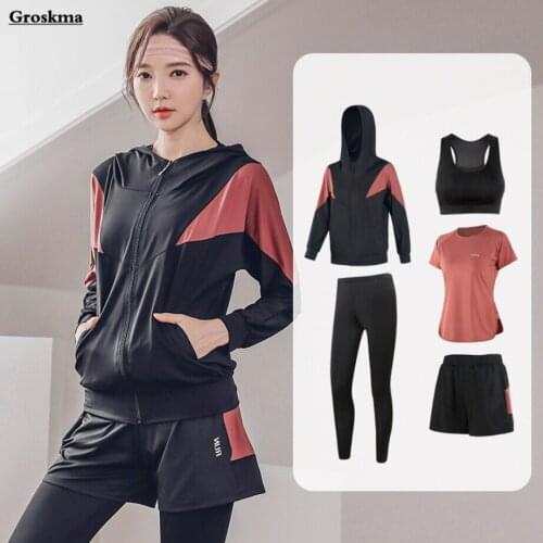 Quick Dry Women Yoga 5 Piece Set Fitness Gym Coats+T Shirt+Bra+Shorts+Pants Plus Size Tracksuit Outdoor Running Sports Suits 4XL