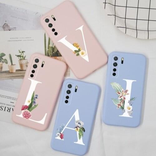 Case For Huawei P40 Lite E Cover Silicone Pink Flower Letter For Huawei P40 Lite 5G 4G P 40 Lite E Case Bumper Matte Protector
