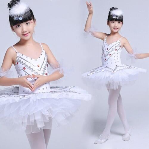 Childrens Gymnastic Leotard Ballet Dancing Dress Kids White Black Swan Lake Costume Sequins Ballet Tutu Ballerina Dress 89