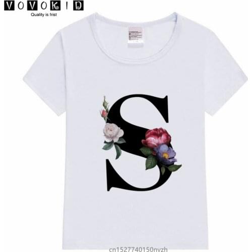 Little Girl Flower Letter Funny Print T-shirt Mother Daughter Matching Family Tops Tees Mommy and Me Rose A-Z T shirt.Drop Ship