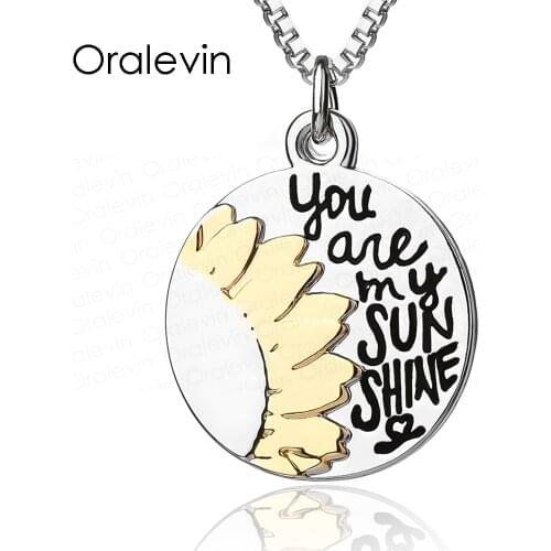 Two Tone You are my sunshine Hand Stamped Pendant Necklace 18", 10Pcs/Lot ,#LN1344