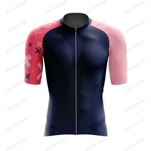 Cycling Jersey Men Team Pink Navy Blue Summer Bike Clothing Short Sleeve Road MTB Wear Gel Pad Breathable BMX Tour Gear